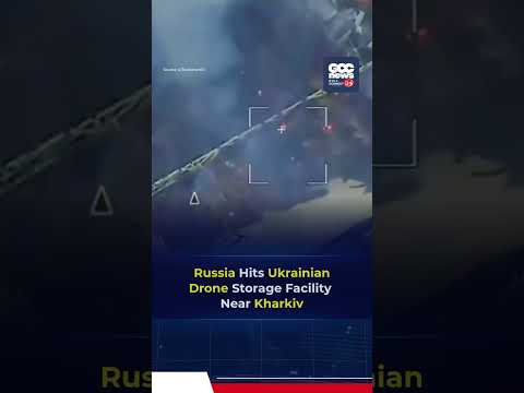 Russia Strikes Ukrainian Drone Storage Facility Near Kharkiv | Thick Smoke Footage