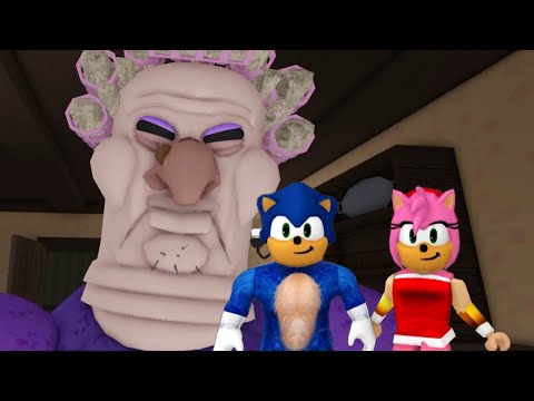 GRUMPY GRAN! (SCARY OBBY) COOP Sonic And Amy Rose vs GRUMPY GRAN JUMPSCARES & WALKTHROUGH