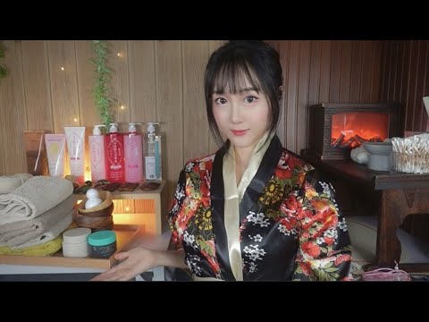 ASMR Most Comforting Japanese Hot Spring Spa♨️on a Rainy Day 🌧️Facial CleansingㅣTreatmentㅣSkincare
