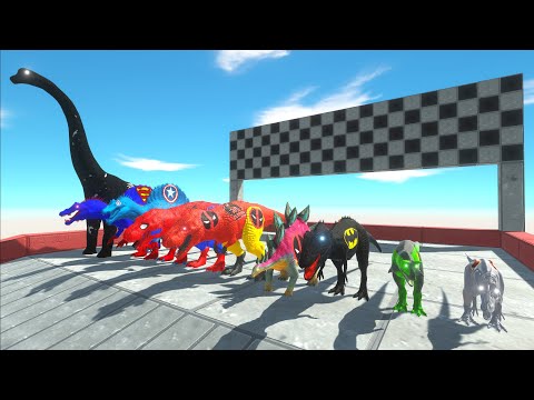 EPIC SPEED RACE SUPERHEROES DINOSAURS DEATH FALL - TO GET A PIG - Animal Revolt Battle Simulator