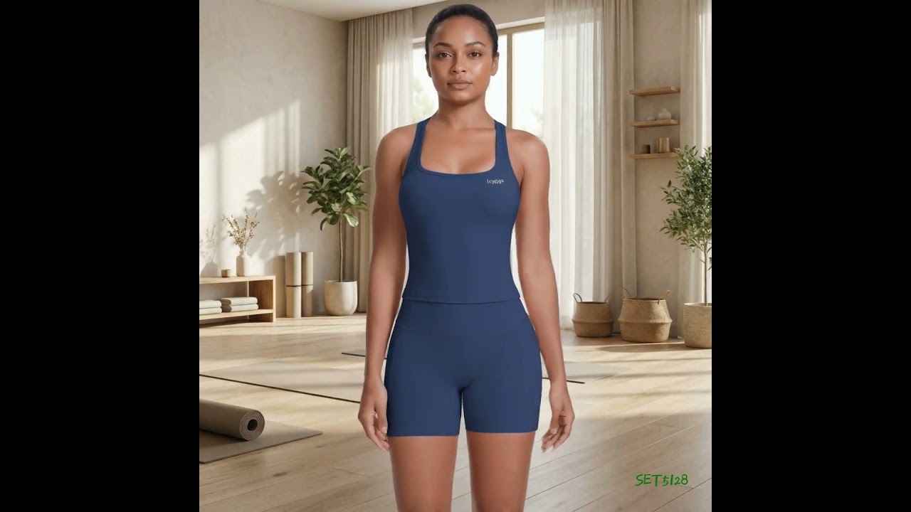 Bộ tập beYoga SET5128 - Áo Tanktop Kèm Bra & Quần Biker Lửng Có Túi