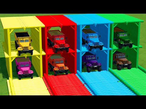 GARAGE OF COLORS ! FILL TRUCKS WITH CEREALS ! Farming Simulator 22