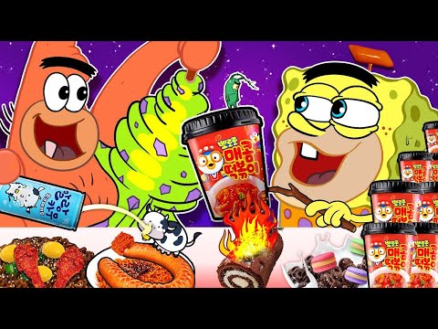 KOREAN Convenience Store Food Mukbang🌶  Pororo TTeokbokki Mukbang! | SPONGEBOB ANIMATION | SLIME C