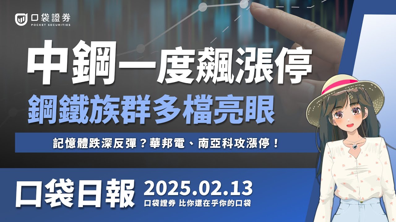 【口袋日報】中鋼(2002)一度漲停!鋼鐵族群亮眼,記憶體跌深反彈?華邦電、南亞科攻漲停!2025.02.13