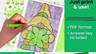 St. Patrick's Day 4 Quadrant Coordinate Plane Graphing Mystery Pictures Worksheets for Math