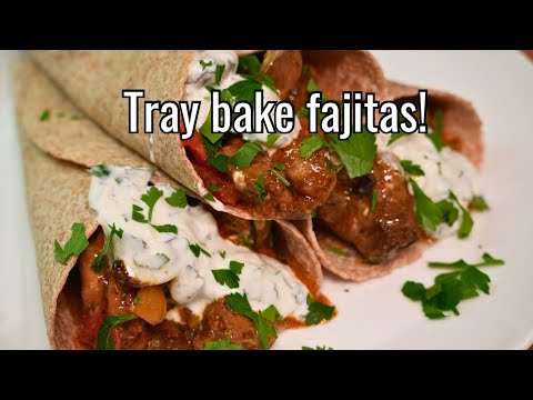 Quick, easy sheet pan fajita! Roast garlic, herb and lemon sauce.