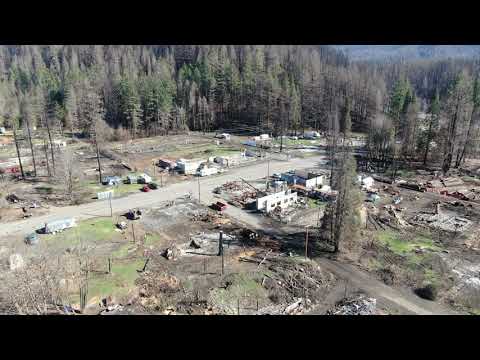 Drone fly over of Blue River, Oregon. Feb. 2021. Post...