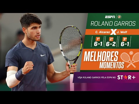 Alcaraz não dá show, mas derrota Wolf por 3 sets a 0 na estreia em Roland Garros 2024