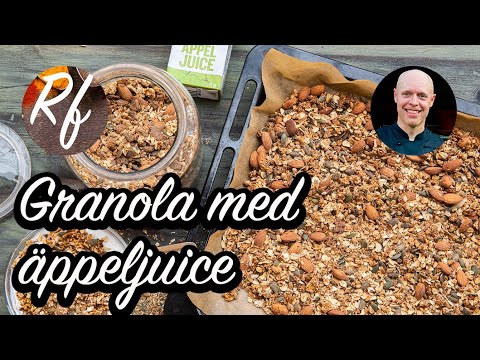 Granola är en väl rostad musli med havregryn och annat gottis smaksatt med koncentrerad äppeljuice. Grunden är nyttiga och billiga havregryn. Sedan kan man ta lite vad man har och gillar av gryn, frön, nötter, torkad frukt och torkade bär samt sötning o>