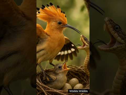 "Hoopoe vs Snake: A Fierce Battle to Protect Her Eggs!" #wildlife