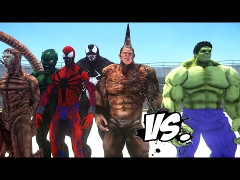 HULK VS SPIDER-MAN ENEMIES - VENOM, SCORPION, CARNAGE, RHINO, GREEN GOBLIN VS HULK