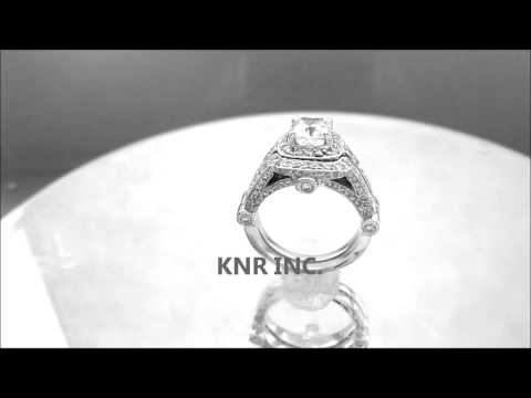 14K WHITE GOLD CUSHION CUT DIAMOND ENGAGEMENT RING AND BAND 2.60CTW - KNR INC - 390