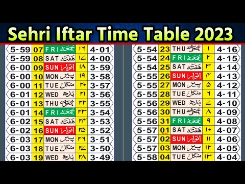 Ramadan Calendar 2023 | Sehri Iftar Time Table 2023