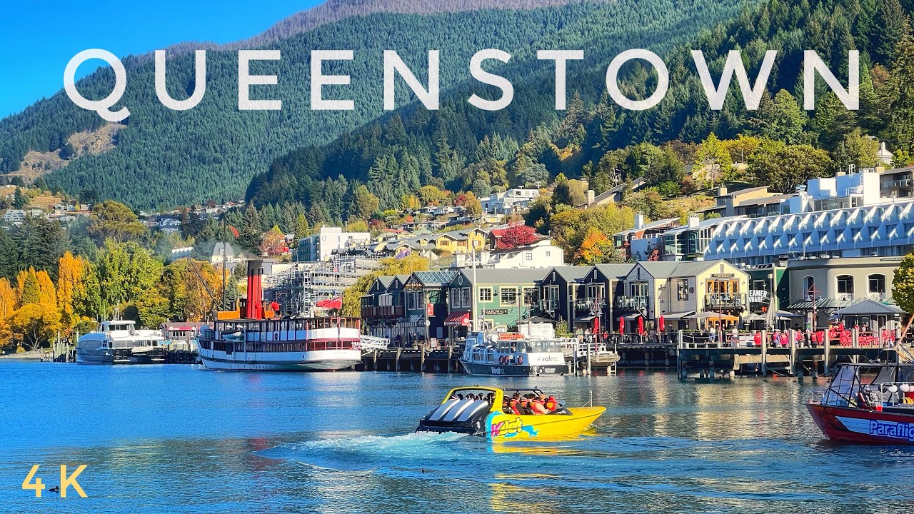 Immersive street-level walking tour through Queenstown, New Zealand, showcasing authentic urban landscapes, local architecture, and the vibrant atmosphere of the city's neighborhoods
