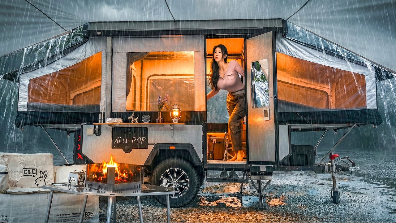☔️HEAVY RAIN CAMPING IN AN AUTOMATIC 3-ROOM TRAILER