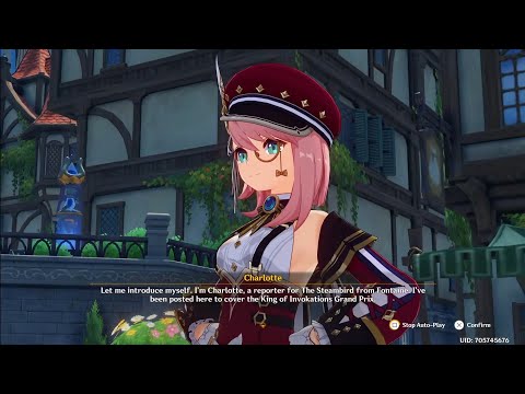 Genshin impact duel the summoners summit event story part 1 charlotte 💙❄ boy traveler english