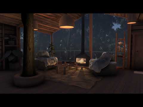 Rain & Fireplace sounds | Cozy Treehouse  | Sleep, Study, Meditation | 10 hours