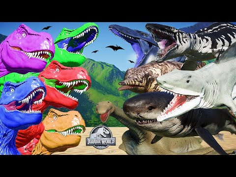 DINOSAUR REXY COLOUR PACK VS AQUATIC MONSTERS - AQUATIC TOURNAMENT || JURASSIC WORLD EVOLUTION