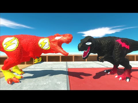 Flash T-rex vs Batman Death Run Dinosaurs - Animal Revolt Battle Simulator