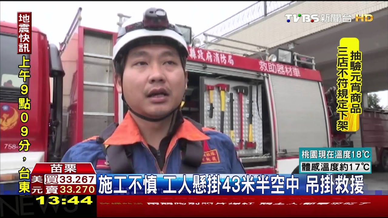 施工不慎！工人懸掛43米半空中　吊掛救援