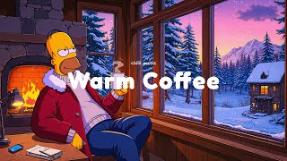 Warm Coffee ☕ LoFi Hip Hop Mix ❄️ Snowy Reading Room Ambience with Cozy Bonfire for Relax, Sleep
