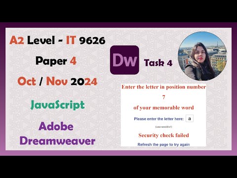 A Level IT 9626 | Oct Nov 2024 | Paper 4 | Web Programming | JavaScript | Adobe Dreamweaver | Task 4