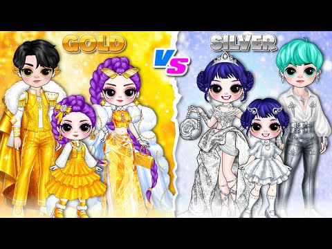 K-Pop Demon Hunters: Huntrix & Saja Boys Turn Into GOLD vs SILVER Family! | DIY Fashion Paper Dolls