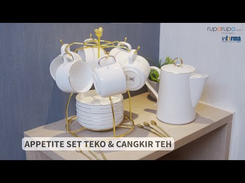 Gambar Appetite Lanster Teko & Cangkir Teh Porcelain Dengan Saucer 1.2 Liter Set 7 pcs - Putih