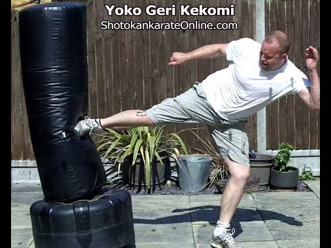 Shotokan Side Kick Yoko Geri Kekomi Punchbag Practice