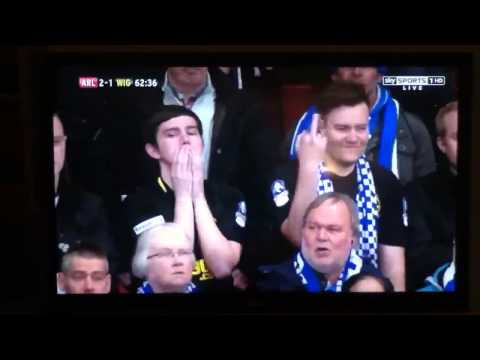 Wigan Fan Giving The Finger To The Sky Cameras