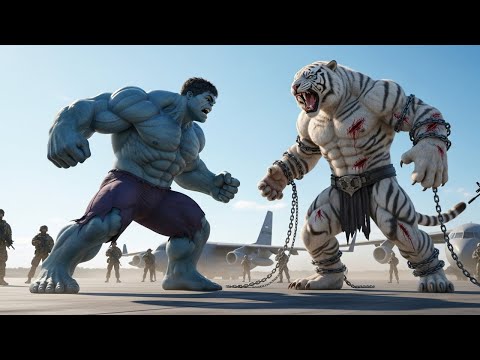 Blue Hulk vs. White Tiger: Destructive Battle on a Military Cargo Plane Over Rome