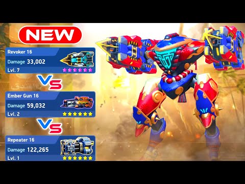 NEW WEAPON Revoker 16 vs Ember Gun 16 vs Repeater 16 with Panther - Mech Arena Robots