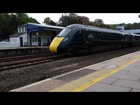Trains. GWR Cornish Riviera service passes Totnes. A GWR Class 802 IET