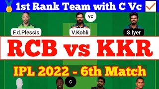 RCB vs KKR IPL 2022 6th Match Fantasy Preview, RCB vs KKR Dream Team Today Match, BLR vs KOL Team