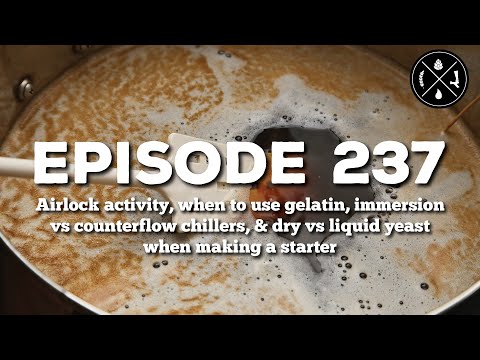 Airlock activity, using gelatin, immersion vs counterflow, dry vs liquid yeast for starters - Ep 237