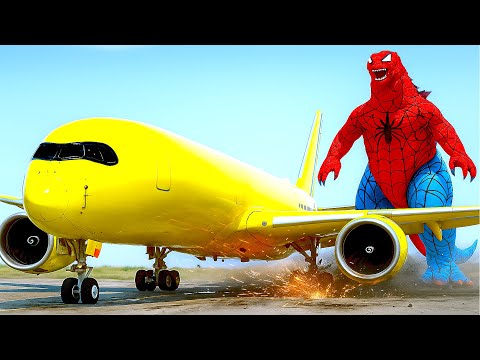 Aeroplane Crashes Into Spider Man Godzilla And Makes Emergency Landing In GTA 5