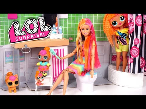 Barbie Doll LOL Family After School Routine Bedtime with Neonlicious