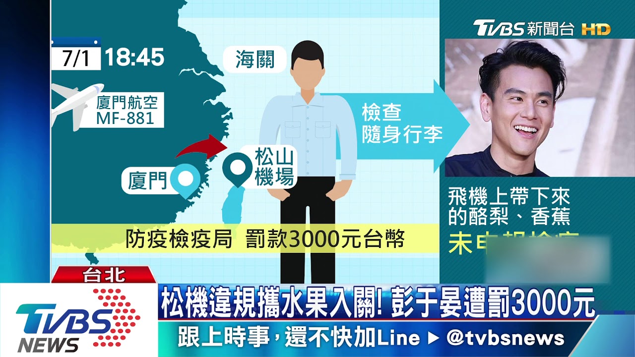 松機違規攜水果入關! 彭于晏遭罰3000元