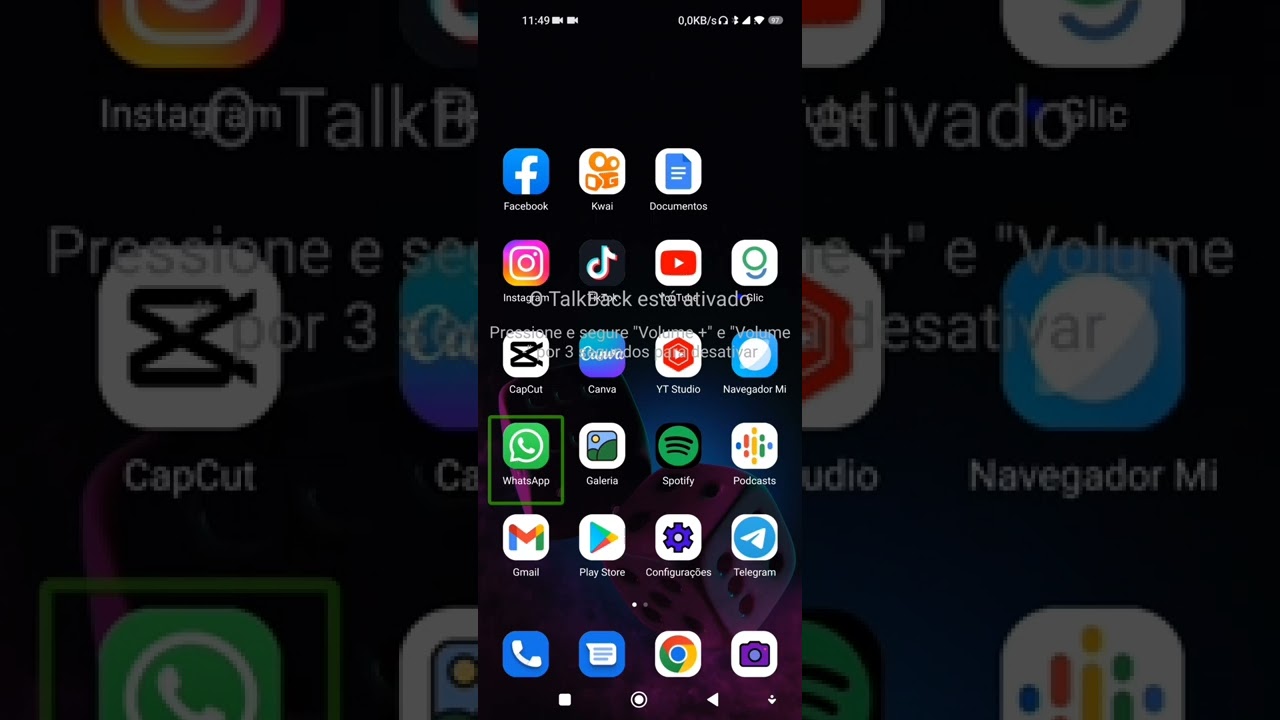 como eu ativo o TalkBack e eu uso o WhatsApp acessibilidade