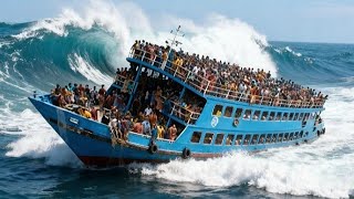 Ship Battling Massive Ocean Waves Maritime Scene