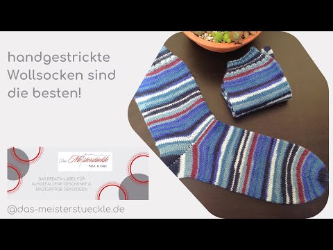 Stricksocken Größe 45-46 Wollsocken handgestrickt geringelt blau