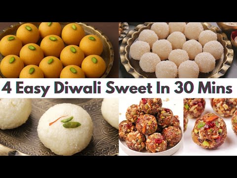 4 Quick & Easy Diwali Ladoo Recipes in 30 Minutes | 4 Easy Diwali Sweets Recipes
