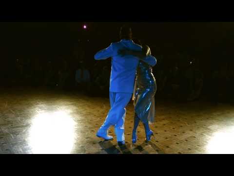  Erna Dolcet  and  Santiago Giachello  are  dancing  to  a  nontraditional song  at  Brussels Tango Festival  in  2014