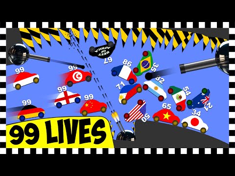99 Lives Country Cars vs Guns! - Algodoo Car Race