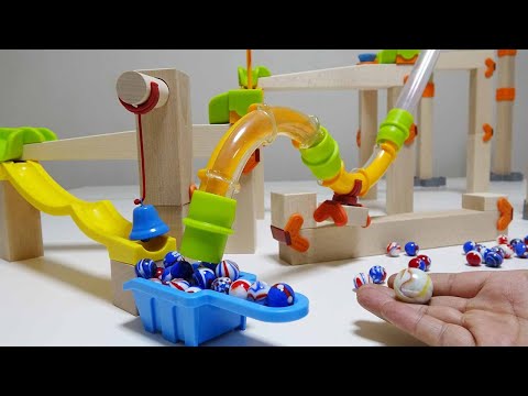 Marble run race ASMR☆HABA slope transparent pipe construction long course
