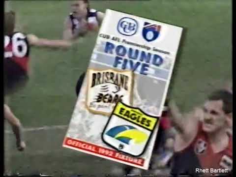 A 1992 promo for Round 5 match Brisbane v WCE with early Bears logo.