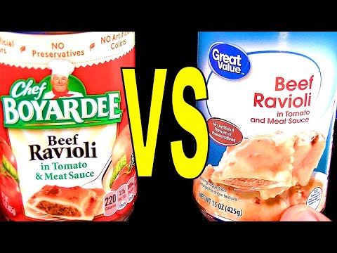 Chef Boyardee Ravioli vs. Walmart Great Value Brand - FoodFights Beef Ravioli Review