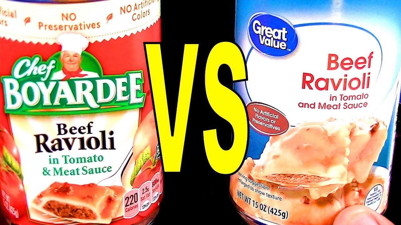 Chef Boyardee Ravioli vs. Walmart Great Value Brand - FoodFights Beef Ravioli Review