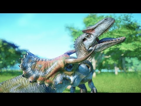 Jurassic World Evolution - All Ceratopsian animations vs large Carnivores - Jurassic Cinema