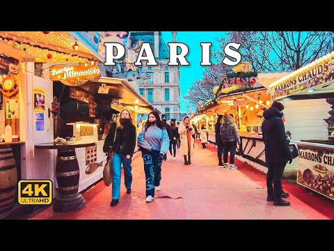 🎄Paris Christmas Walk 2021 - Rue de Rivoli, Christmas Market, Louvre Museum [4K  UHD]